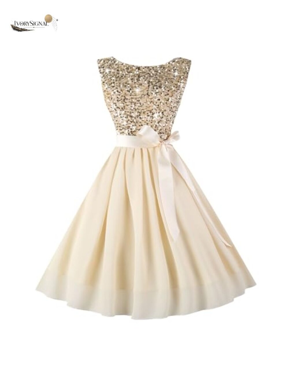 Sleeveless Sequin Cocktail Dress Boatneck A-Line With Detachable Belt